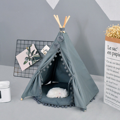 Pet Teepee Dog Cat Bed Portable Pet Tents Houses For Dog And Cat Beige  Blue Color