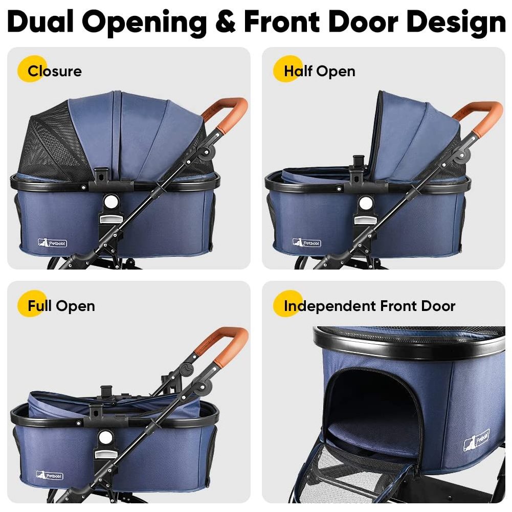 Dog Stroller with Detachable Carrier or Car Seat Suitable for 2 Small or Medium Dogs or Cats Easy Folding and Sturdy Stainless