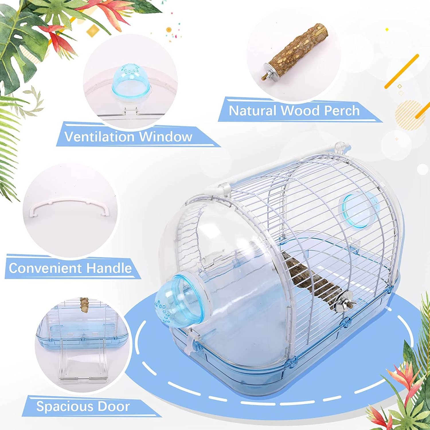 Bird Carrier Travel Cage with Perch,Portable Transparent Parrot Carring Case,Breathable Bird Travel Bag Outdoor Gear Small Pet