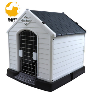 Outdoor plastic pet dog house large size waterproof dog kennel house with iron door and skylight