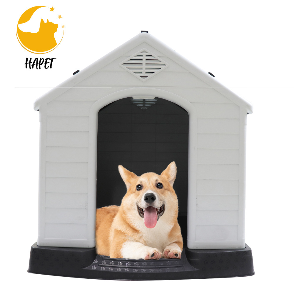 Outdoor plastic pet dog house large size waterproof dog kennel house with iron door and skylight