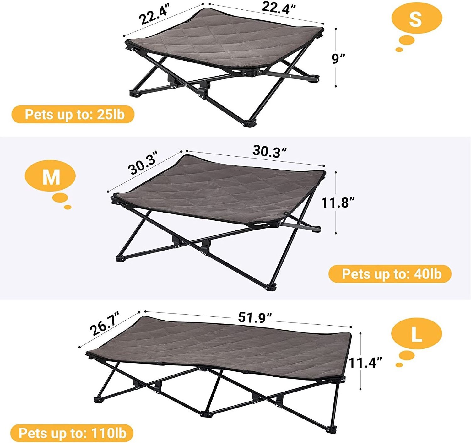 Elevated Dog Bed Raised Cot Outdoor Folding Dog Pet Cot with Separate Washable Sleeping Mattress Stable Dura