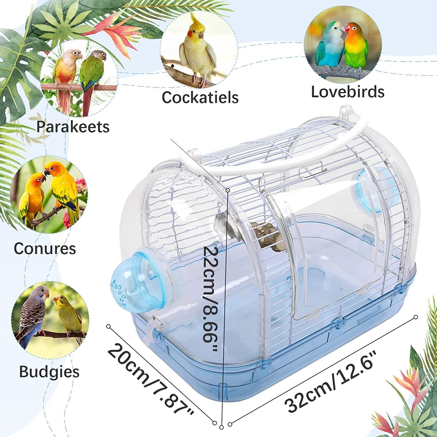 Bird Carrier Travel Cage with Perch,Portable Transparent Parrot Carring Case,Breathable Bird Travel Bag Outdoor Gear Small Pet