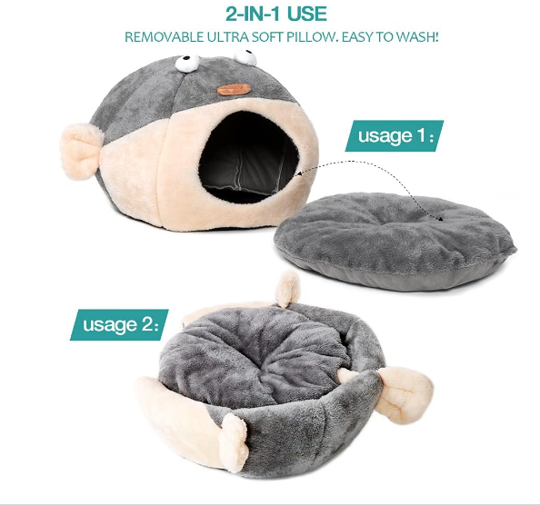 Cat Bed Cave with Removable Washable Cushioned Pillow Soft Plush Premium Cotton No Deformation Pet Bed