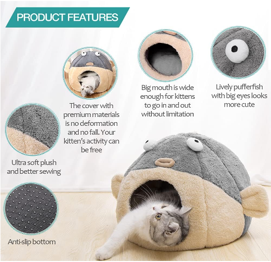 Cat Bed Cave with Removable Washable Cushioned Pillow Soft Plush Premium Cotton No Deformation Pet Bed