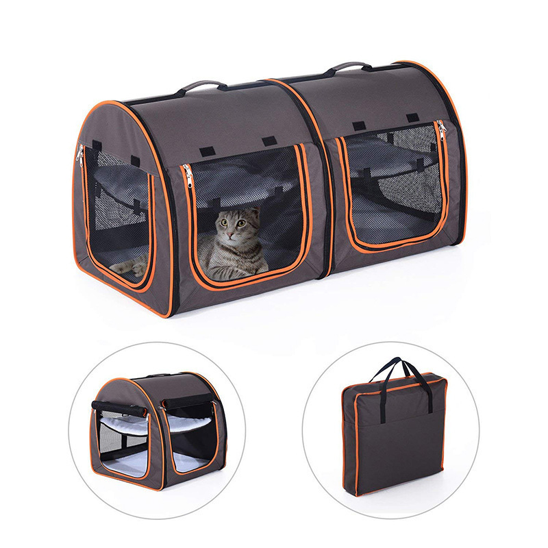 Outdoor Soft Sided Portable Dual Compartment Pet Travel Carrier Kennel Shelter For Dog Cat