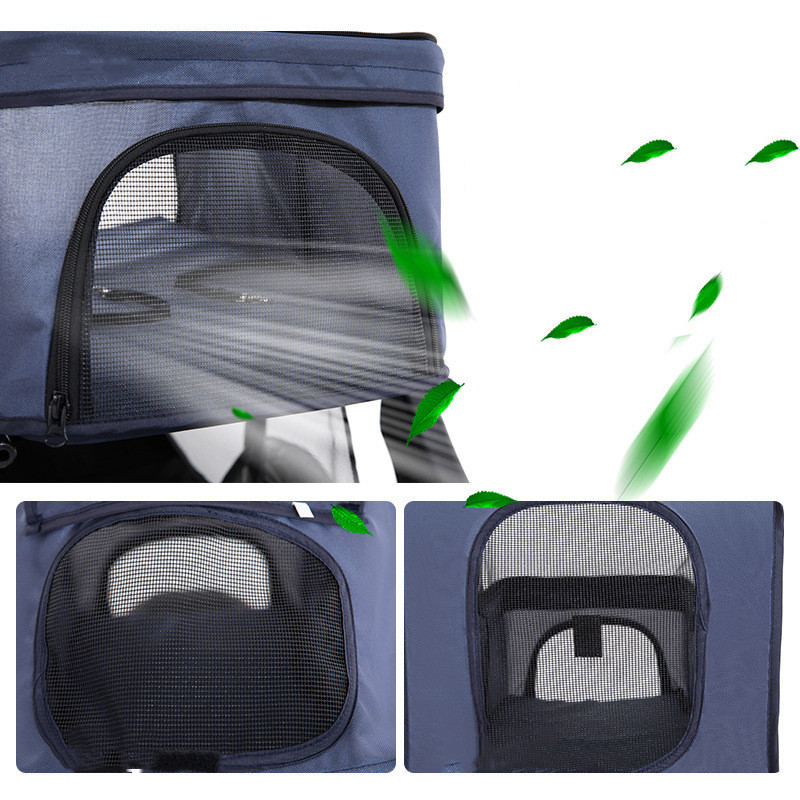 Pet Stroller for Cats Dogs Zippered Entry and Easy Fold with Removable Liner Storage Basket with Cup Holder