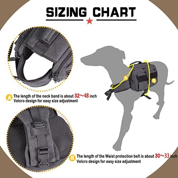 Outdoors Dog Backpack, Dog Hiking Backpack, Hound Saddle Bag for Medium & Large Dog with Side Pockets & Adjustable Strap