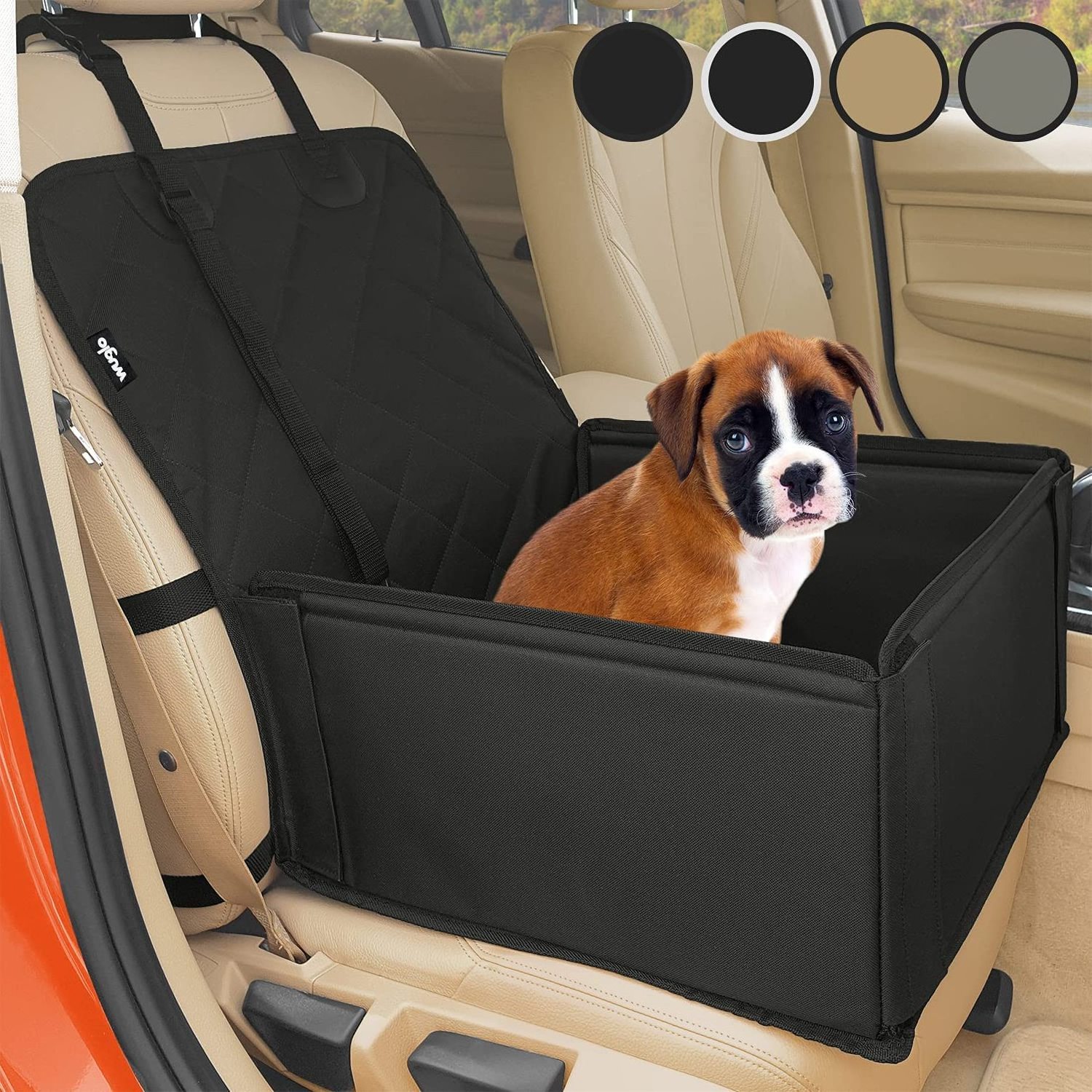 Robust Car Dog Seat or Puppy Car Seat for Small to Medium-Sized Dogs - Reinforced Walls and 3 Belts - Waterproof Pet Car Seat