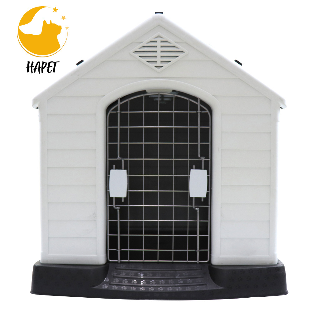 Outdoor plastic pet dog house large size waterproof dog kennel house with iron door and skylight