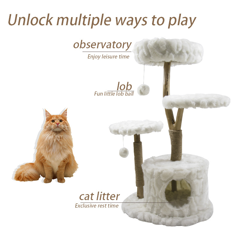 Cat Tree Tower Activity Center with Scratching Post and Condos, Luxury Top Perch Side Basket Cat Tree for Indoor Cats