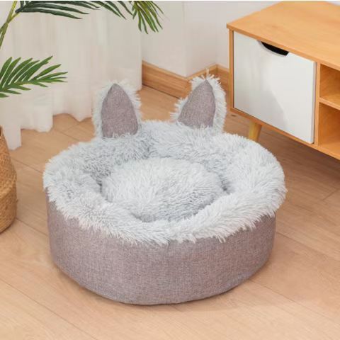 Lazy Rabbit Upgrade Cat Bed for Indoor Cats, Fluffy Calming Self Warming Round Cushion