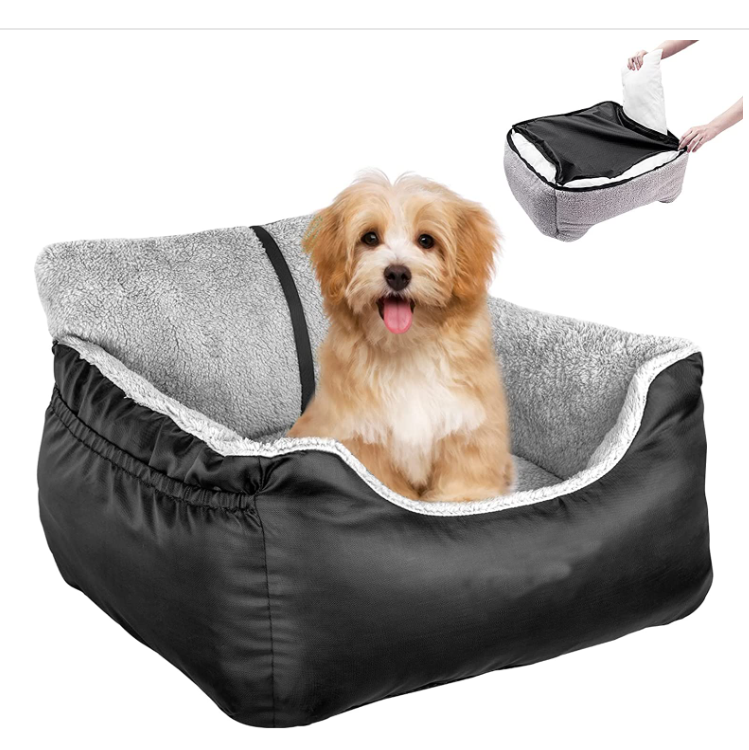 Dog Car Seat Fully Detachable and Washable Seat with Storage Pockets and Clip-On Leash Portable Dog Bed For Outdoor