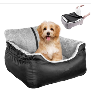 Dog Car Seat Fully Detachable and Washable Seat with Storage Pockets and Clip-On Leash Portable Dog Bed For Outdoor