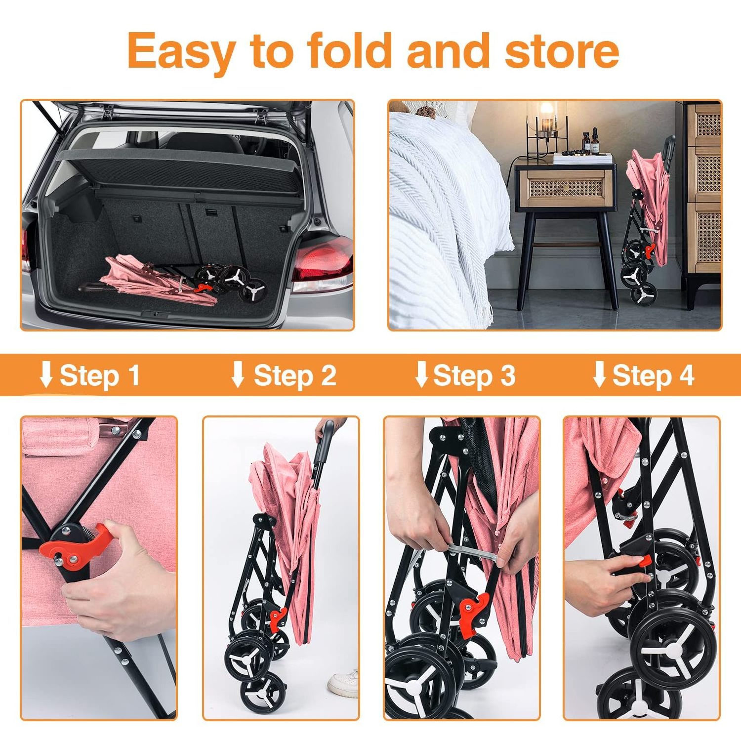 Pet Stroller 4 Wheel Foldable Cat Dog Stroller for Medium Small Dogs Cats Travel Stroller with Bring pet Toys and Removable Line