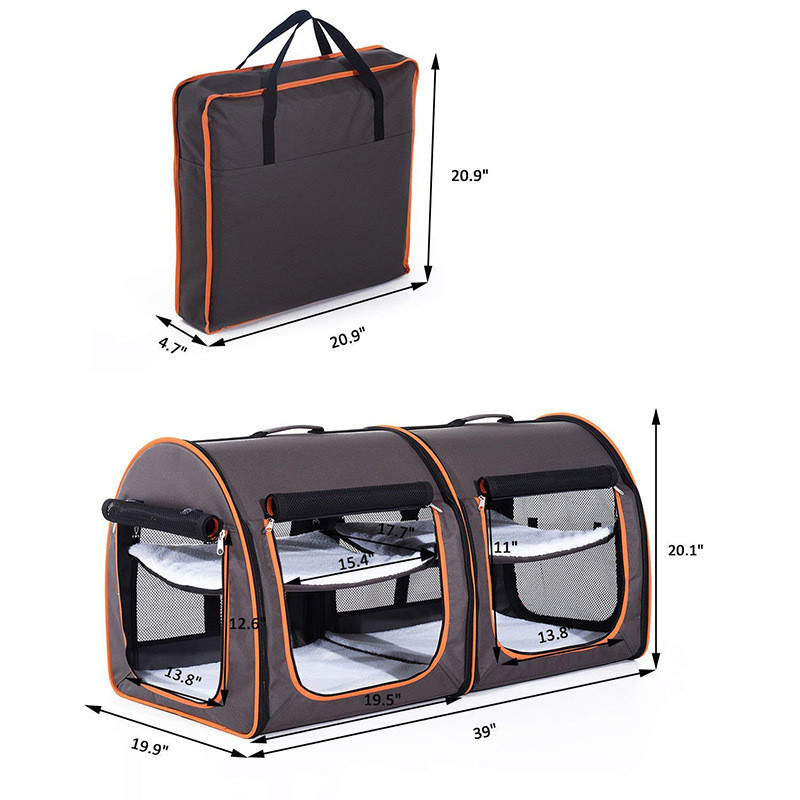 Outdoor Soft Sided Portable Dual Compartment Pet Travel Carrier Kennel Shelter For Dog Cat