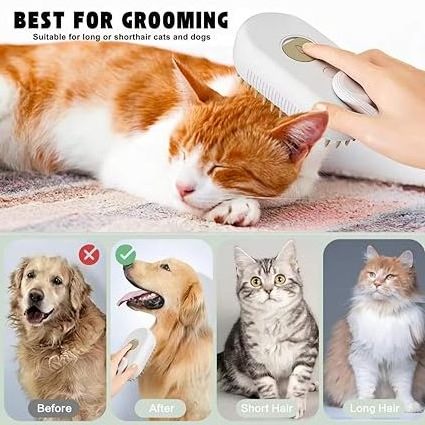 3 in 1 Cat Dog Hair Cleaner Electric USB Water Spray Steam Comb Cat Steamer Brush for Cats Massage with Handle