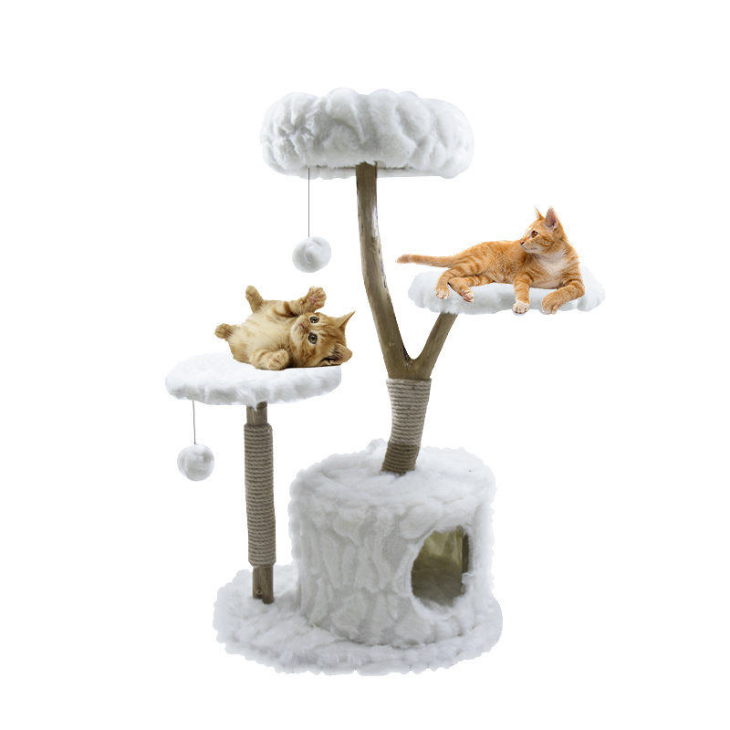 Cat Tree Tower Activity Center with Scratching Post and Condos, Luxury Top Perch Side Basket Cat Tree for Indoor Cats