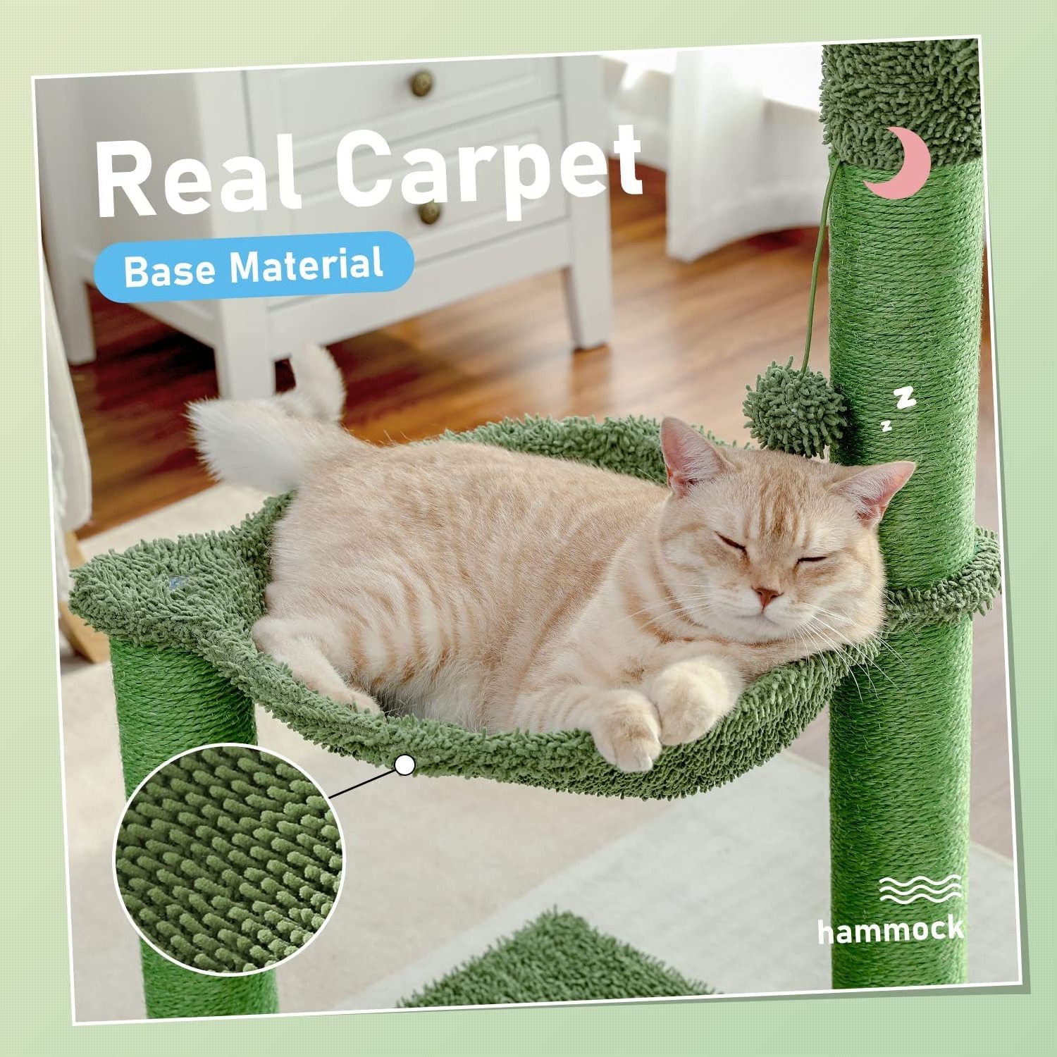 Cat Scratching Tree Post with Large Hammock and Fully Wrapped Sisal Scratching Post for Indoor Cats-Regular