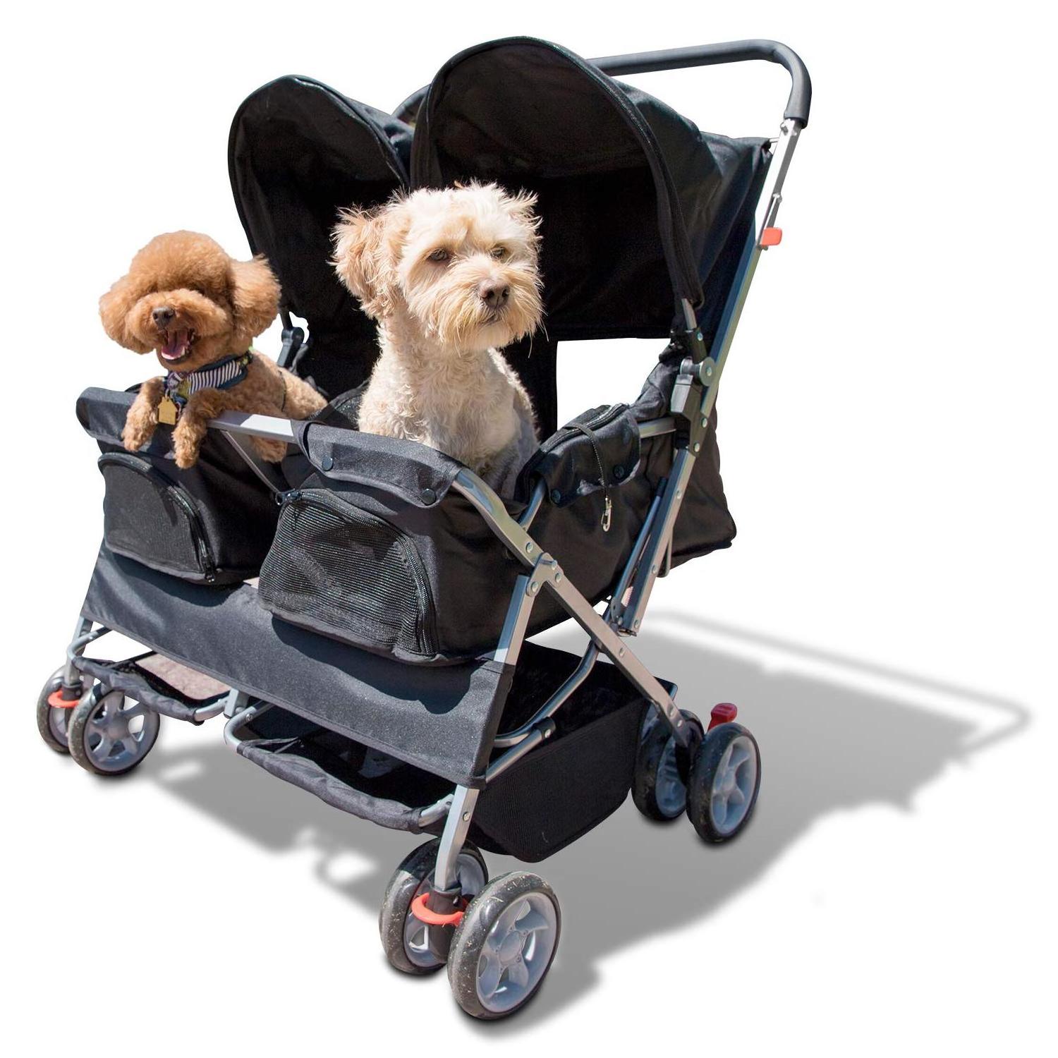 Double Pet Stroller - 4 Wheels Lightweight Two Puppy, Dog & Cat Strollers - Best for Walking  Foldable Pets Twin Carriage