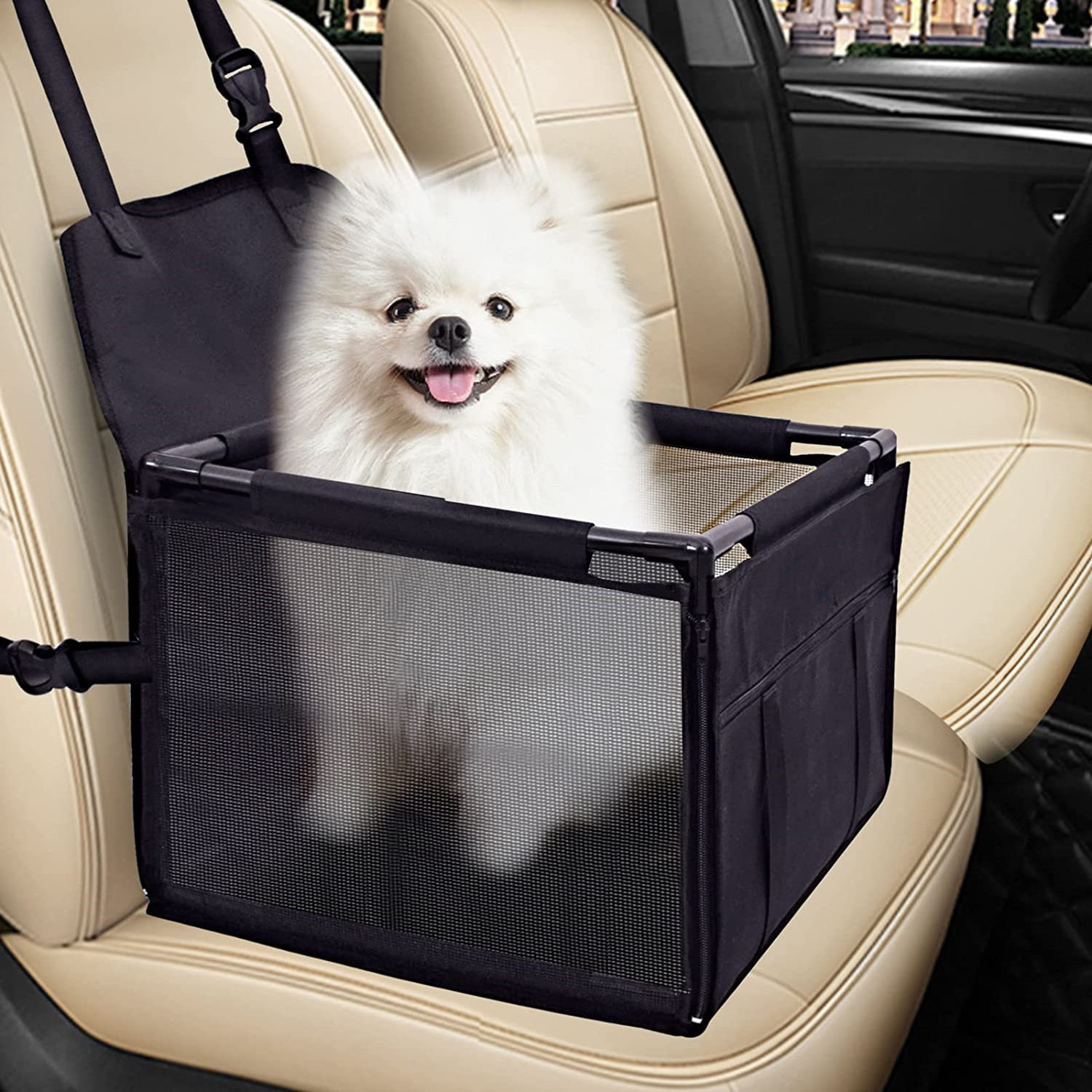 Dog Car Seat, Puppy Pet Car Booster Seats for Back and Front Seat ,with Whole Sturdy PVC Frame