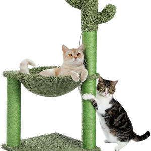 Cat Scratching Tree Post with Large Hammock and Fully Wrapped Sisal Scratching Post for Indoor Cats-Regular