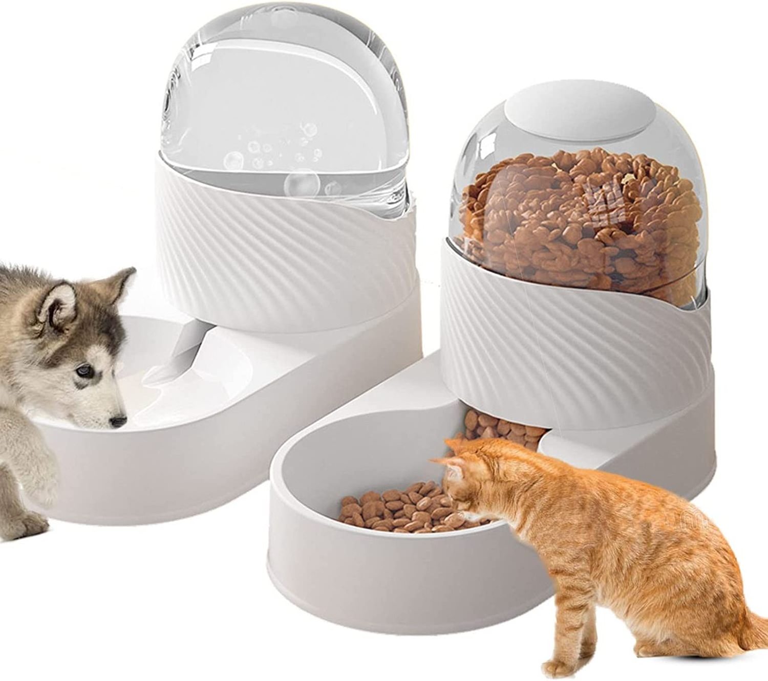 Automatic Dog Cat Feeder and Water Dispenser Set,Gravity Dog Feeder and Waterer Set with Pet Food Bowl, 2L Capacity Pet Food Dis