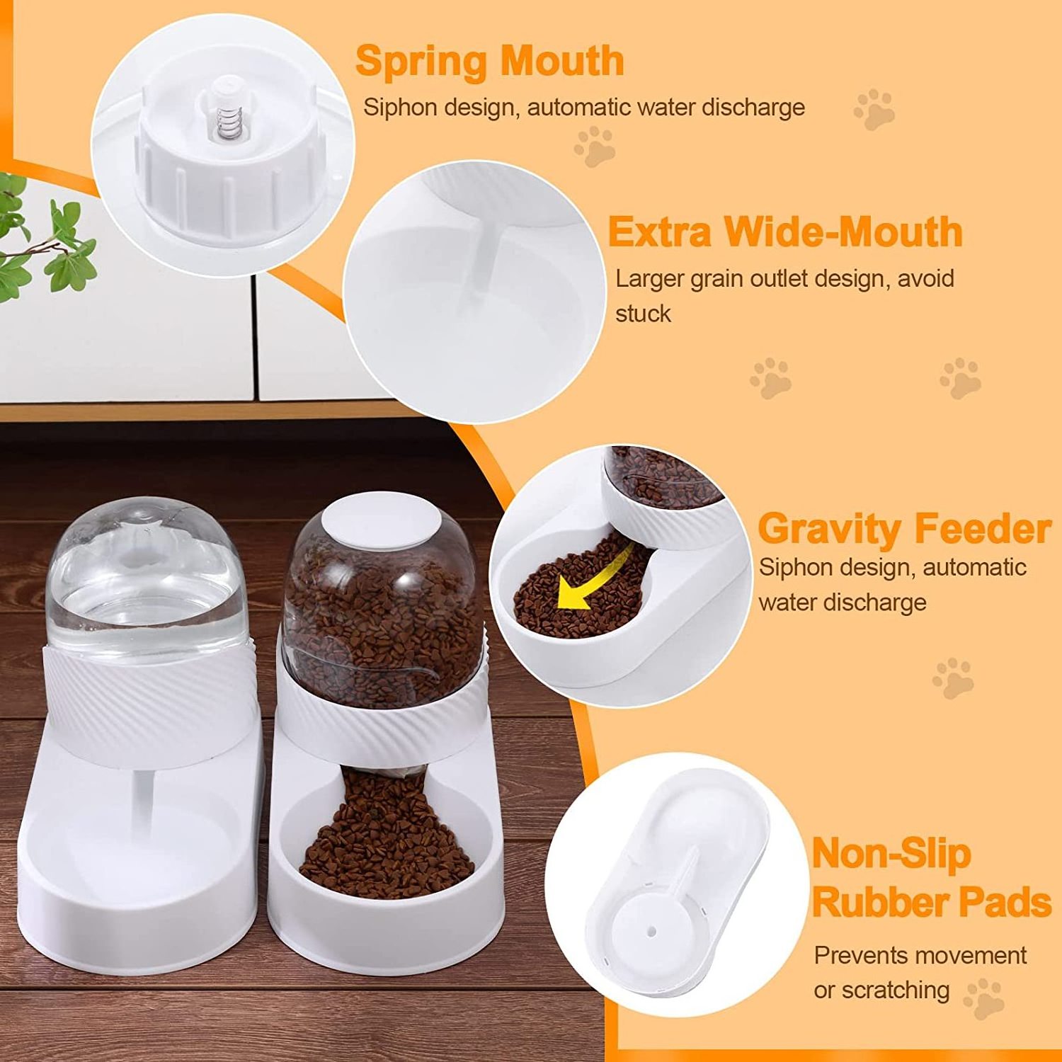 Automatic Dog Cat Feeder and Water Dispenser Set,Gravity Dog Feeder and Waterer Set with Pet Food Bowl, 2L Capacity Pet Food Dis