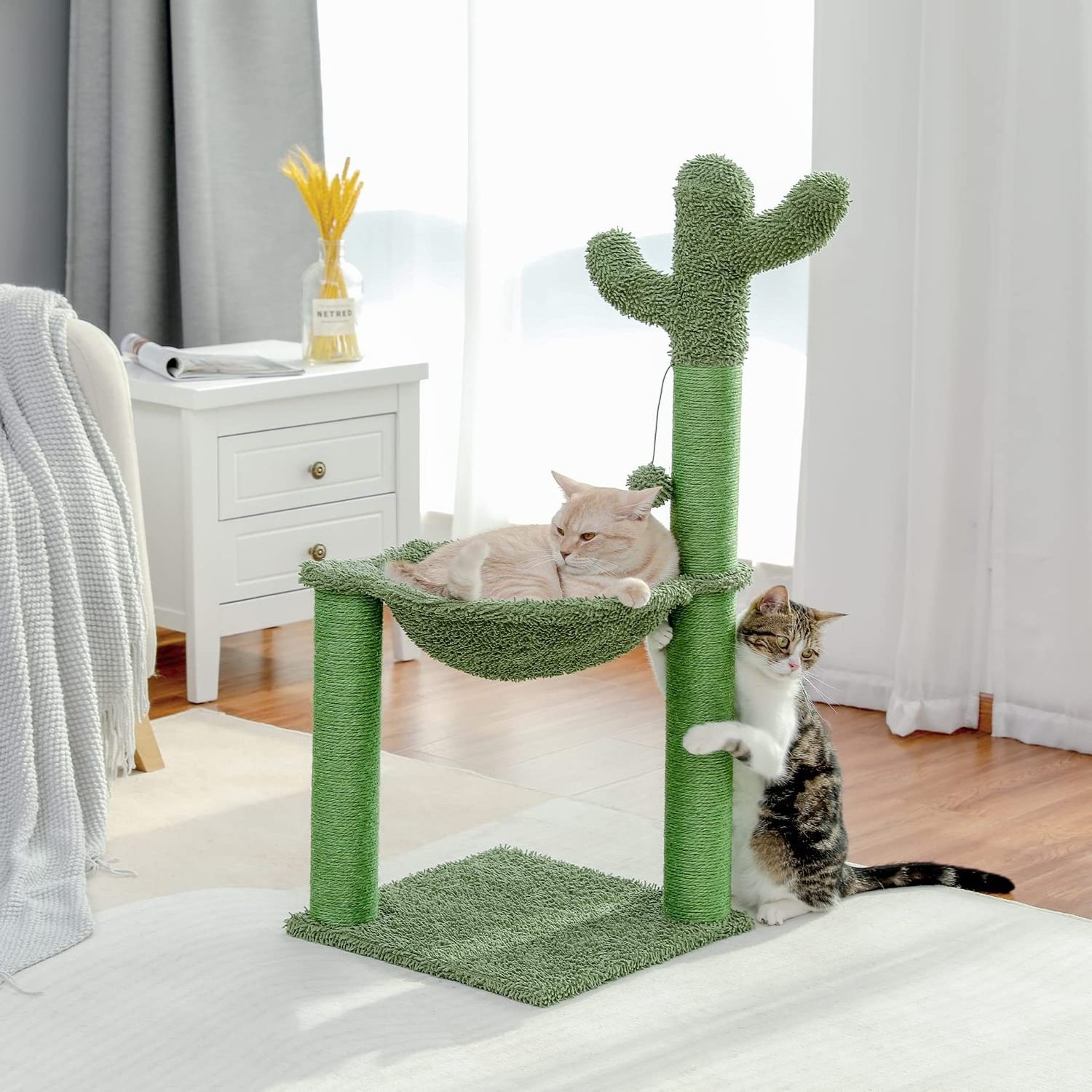 Cat Scratching Tree Post with Large Hammock and Fully Wrapped Sisal Scratching Post for Indoor Cats-Regular