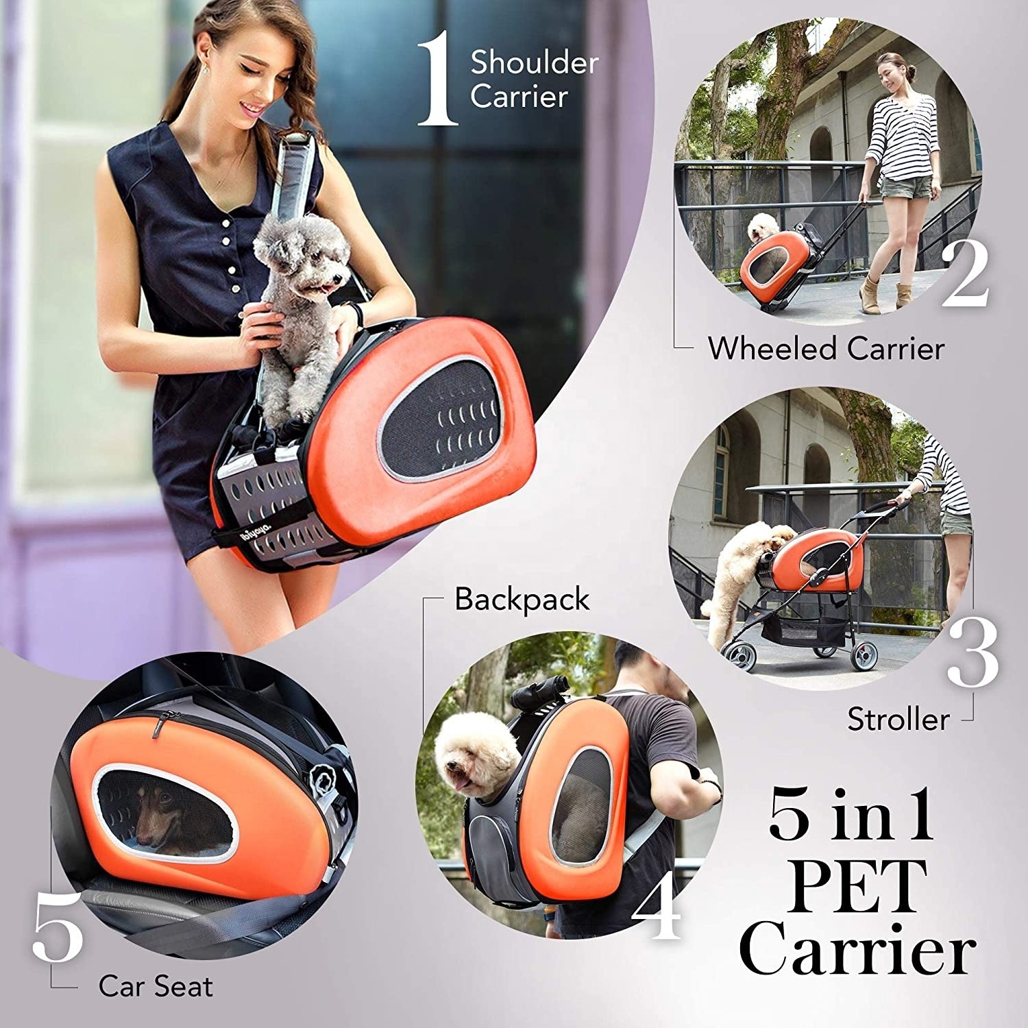 5 in 1 Luxury Pet Carrier Backpack Car Seat Pet Carrier Stroller Carriers with Wheels for Dogs and Cats All in ONE