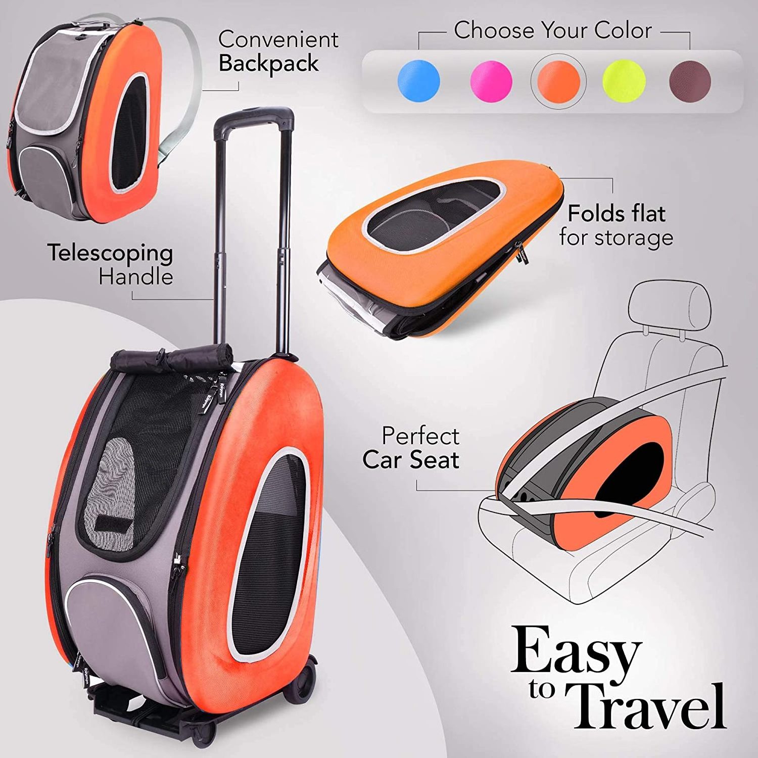 5 in 1 Luxury Pet Carrier Backpack Car Seat Pet Carrier Stroller Carriers with Wheels for Dogs and Cats All in ONE