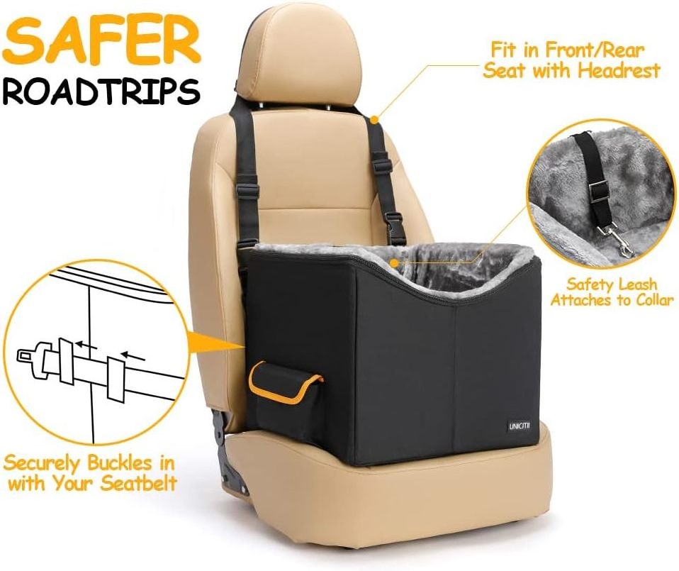 Elevated Dog Booster Seat Pet Travel Carrier Pet Car Booster Seat for Small Dogs Cats Bed for Car with Adjustable Straps