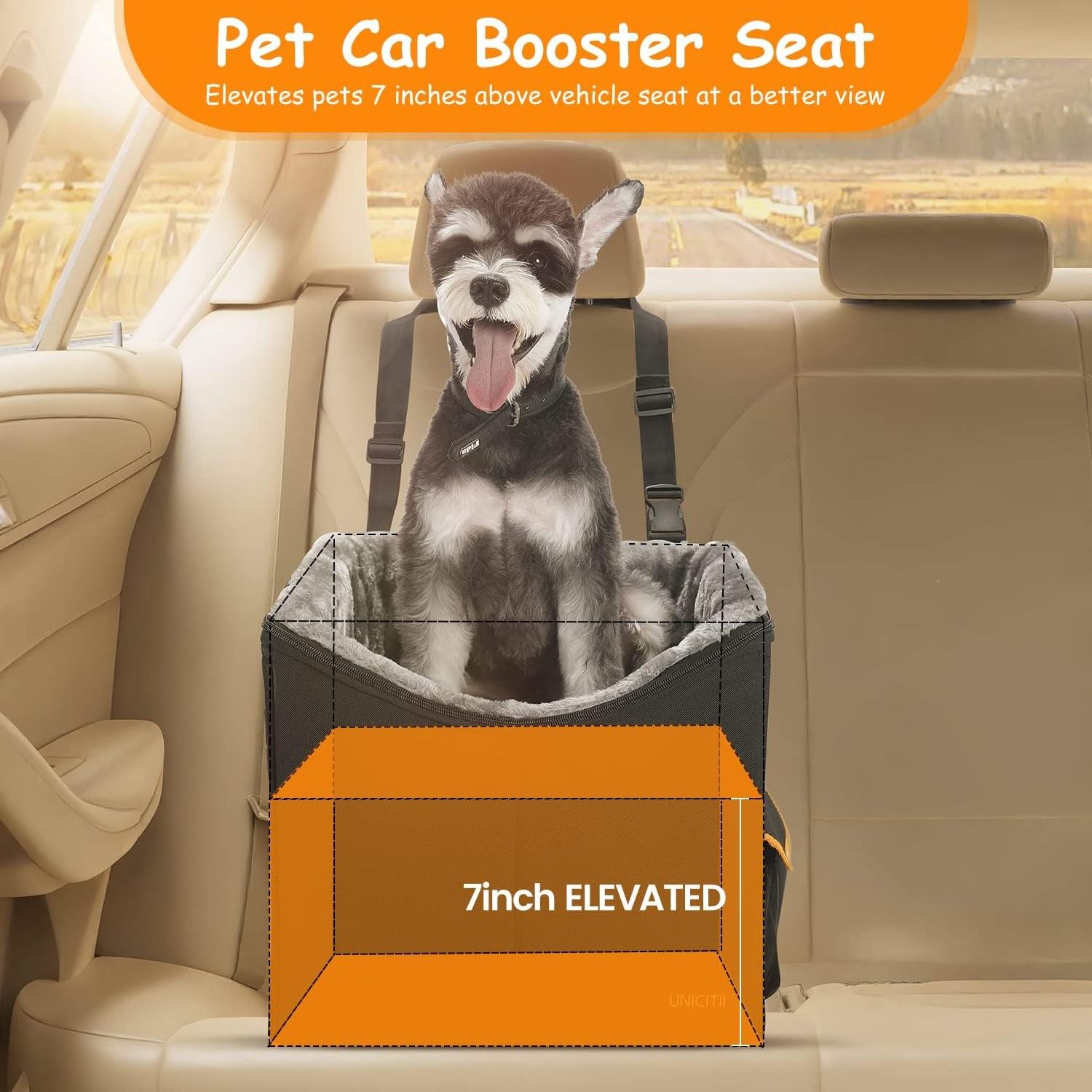 Elevated Dog Booster Seat Pet Travel Carrier Pet Car Booster Seat for Small Dogs Cats Bed for Car with Adjustable Straps