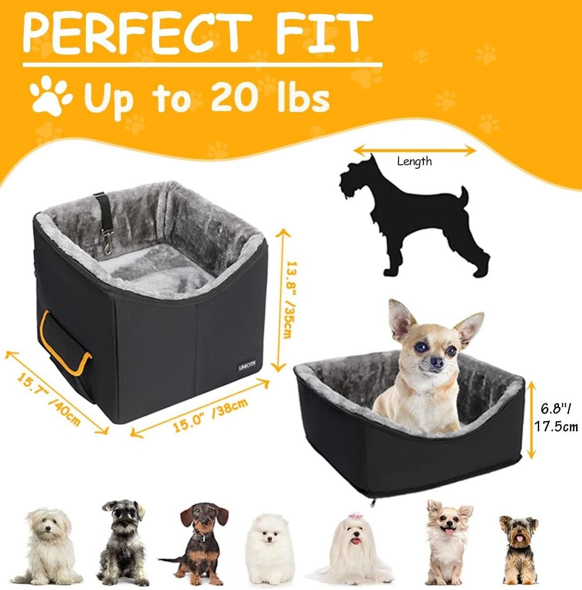 Elevated Dog Booster Seat Pet Travel Carrier Pet Car Booster Seat for Small Dogs Cats Bed for Car with Adjustable Straps