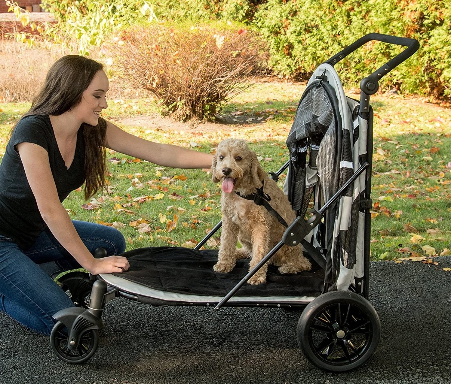 NO-Zip luxury pet Stroller Push Button Zipperless Dual Entry for Single or Multiple Dogs Cats