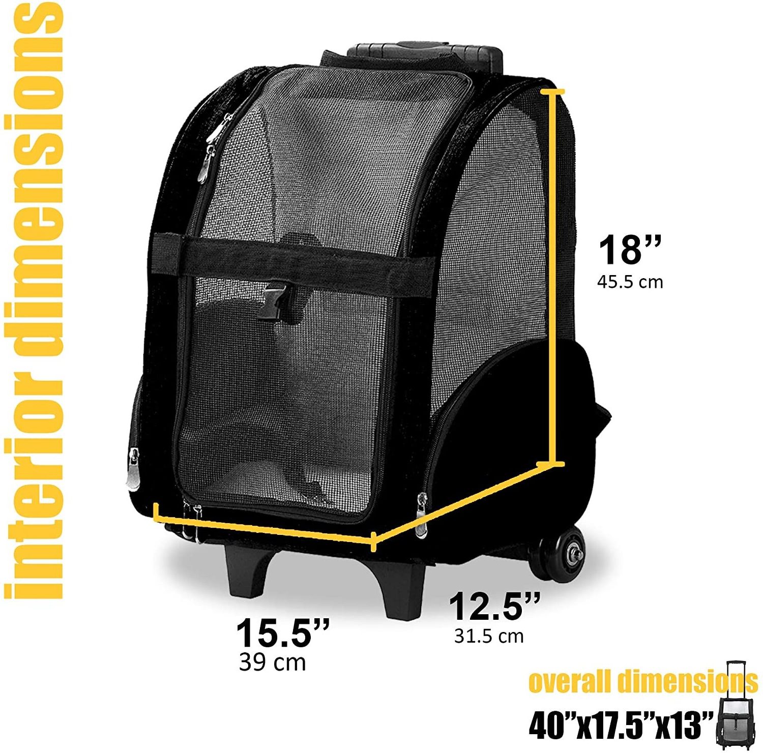 Backpack Pet Travel Carrier with Double Wheels pet carrying bag for dog and cat