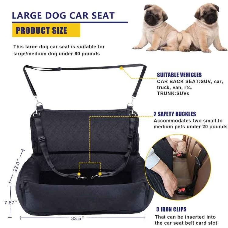 Dog Car Seat 2 Small Dog Car Back Seats Travel Bed Dog Seat with anti-slip base