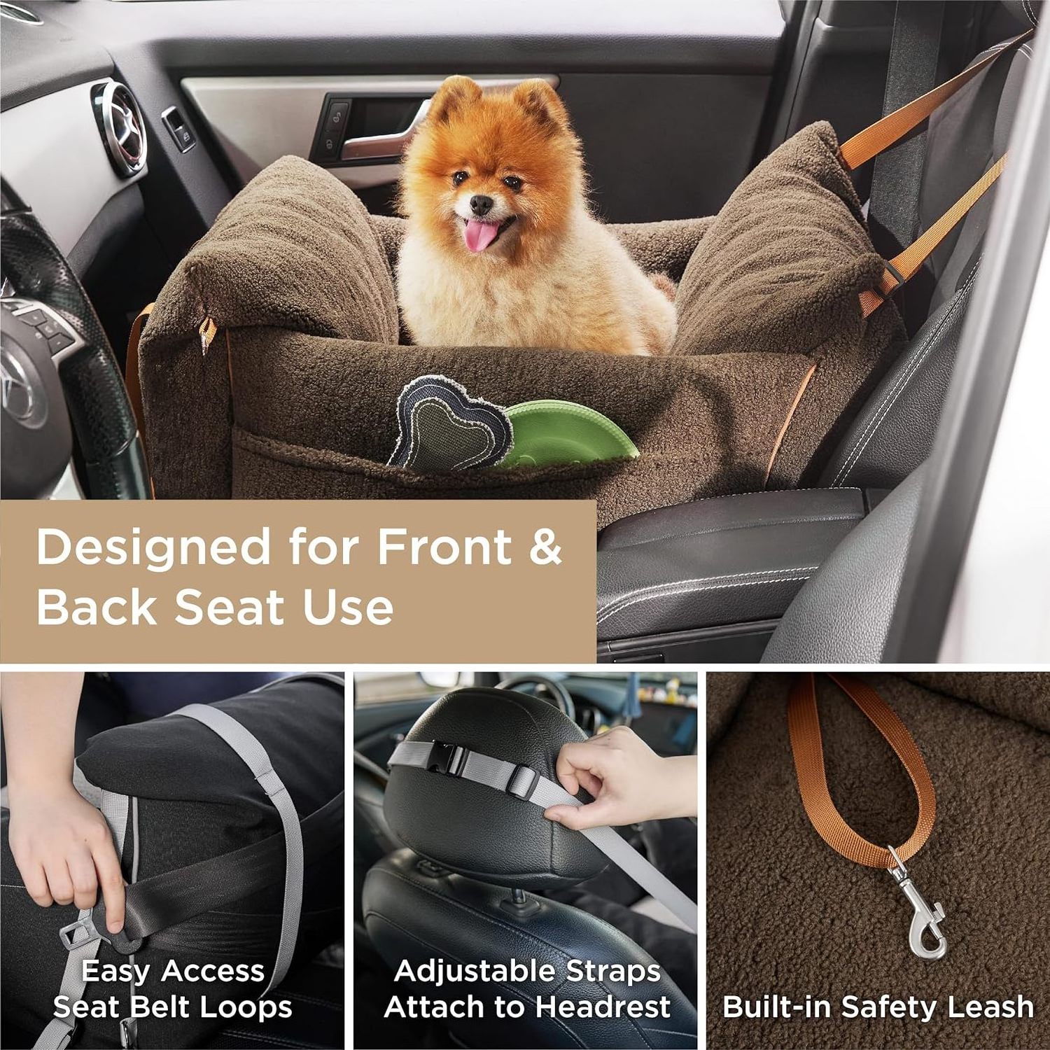 Sherpa Dog Booster Seat for Car Car Seat for Small Dogs with Storage Pockets Puppy Travel Carrier Bed