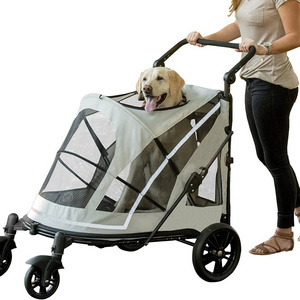 NO-Zip luxury pet Stroller Push Button Zipperless Dual Entry for Single or Multiple Dogs Cats