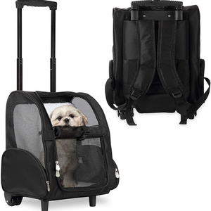 Backpack Pet Travel Carrier with Double Wheels pet carrying bag for dog and cat