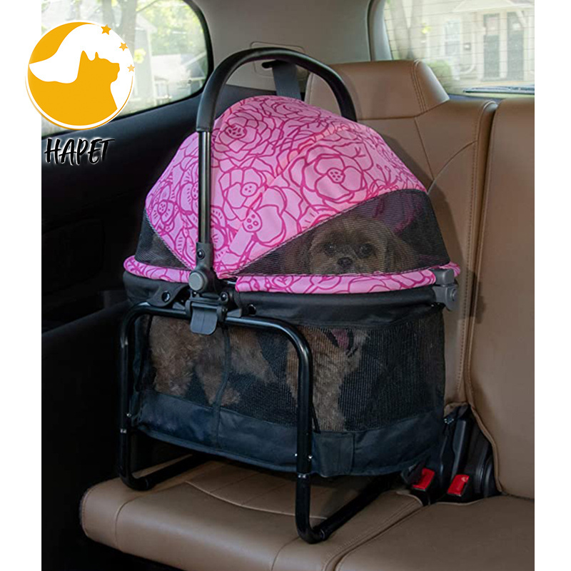 Outdoor Portable Pet Carrier Folding Pet Stroller for Small Medium Dogs Four Wheeled Pet Trolley