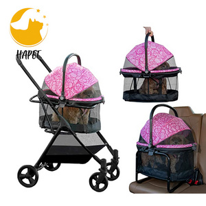 Outdoor Portable Pet Carrier Folding Pet Stroller for Small Medium Dogs Four Wheeled Pet Trolley