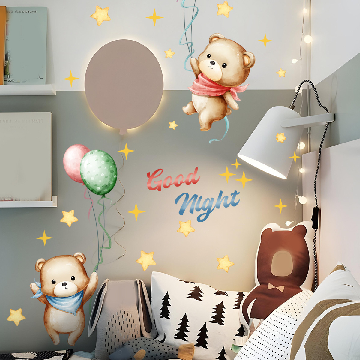 Wholesale Custom Wall Stickers PVC Removable Good Night Balloon Bear Glow in the Dark Kids Wall Stickers For Bedroom