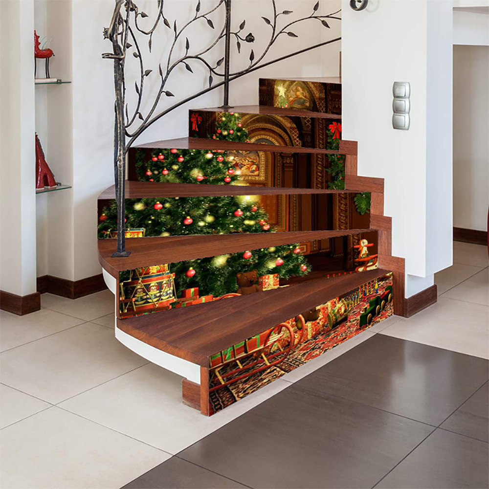 Wholesale Custom New Creative Waterproof PVC Removable Decorative 3D Christmas Tree Stair Sticker