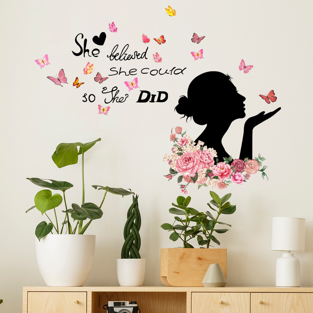 Wholesale Custom Wall Stickers PVC Girl Butterflies Flower Wedding Valentine's Day Wall Decoration Stickers for Bedroom