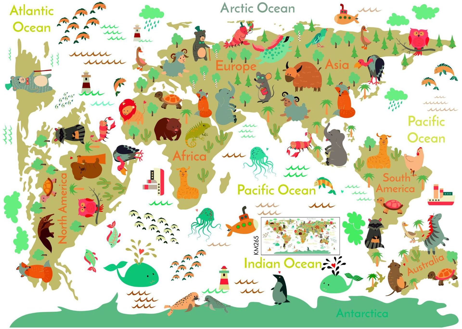 Wholesale Custom PVC Removable Cartoon Animal World Map Decorative Nursery Kids Wall Stickers for Bedroom