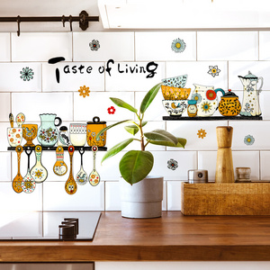 Wholesale Custom  PVC Wall Kitchen Sticker Vintage Pattern Tableware Removable Kitchen Decorative Wall Stickers