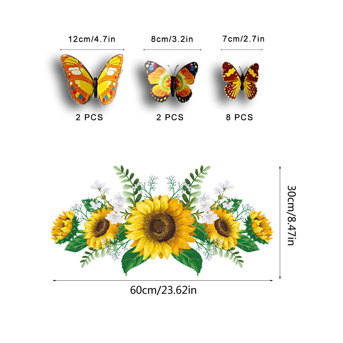 Hot 3D Sunflower Flower Butterflies Wall Sticker Decorative Living Room Removable Wall Sticker