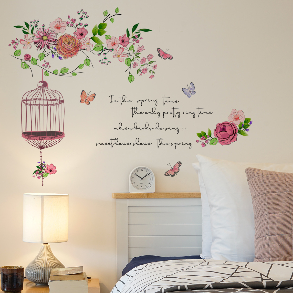 Wholesale Custom Promotional Gift PVC Cage Floral Flower Butterflies Decorative Wall Sticker For Bedroom