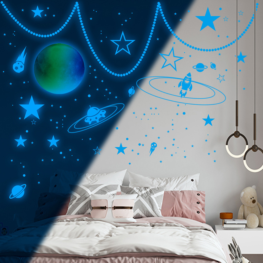 Wholesale Custom Wall Stickers PVC Removable Glow in the Dark Planet Clouds Star Rainbow Wall Decorative Sticker For Bedroom